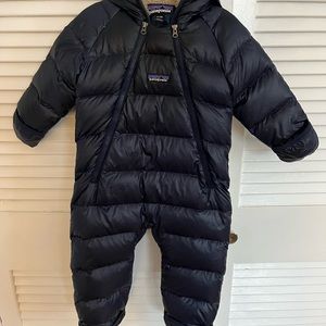 Navy blue Patagonia hooded infant snowsuit in excellent used condition